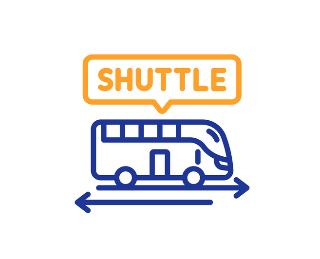 Shuttle bus line icon. Airport transport sign. Transfer service symbol. Colorful thin line outline concept. Linear style shuttle bus icon. Editable stroke. Vector